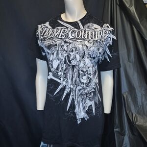Xtreme Couture by Affliction Men's T-Shirt Nemesis Skulls Biker Y2K